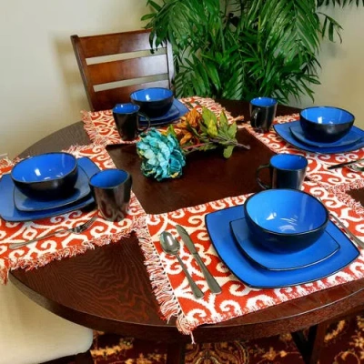 Gibson 16 Piece Square Stoneware Dinnerware Set In Blue