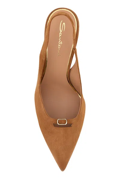 Santoni Light Brown Solid Pointed Toe Pumps In Brown