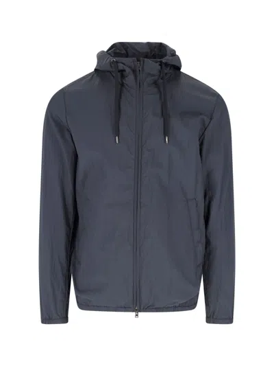 Herno Blue Double-layer Ripstop Nylon Jacket In Gray