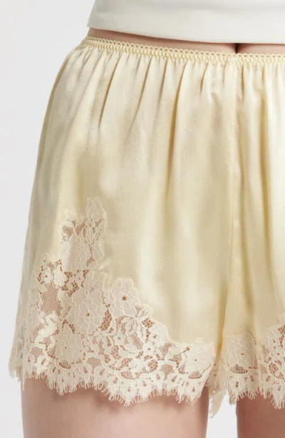 Doen Iona Lace-trimmed Silk-satin Shorts In Yellow