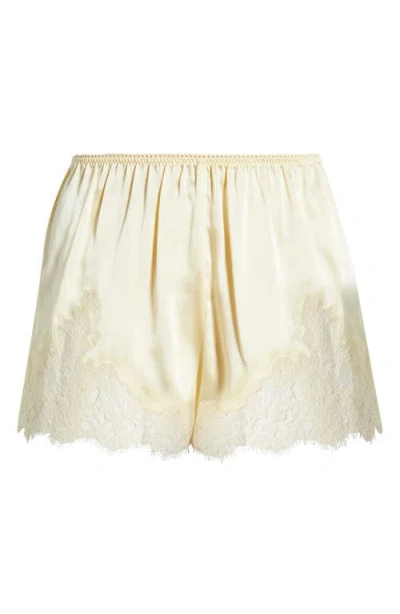Doen Iona Lace-trimmed Silk-satin Shorts In Yellow