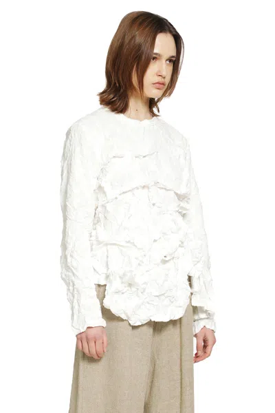 Comme Des Garçons Ruffled Long Sleeve T-shirt In White