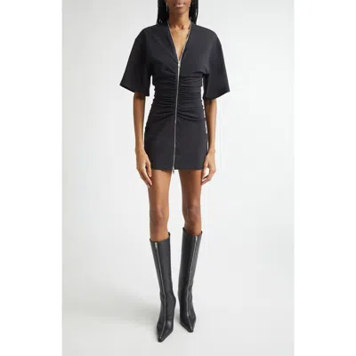 Alexander Wang Gathered T-shirt Dress With Continuous Loop Zipper In Black