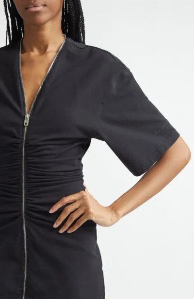Alexander Wang Gathered T-shirt Dress With Continuous Loop Zipper In Black