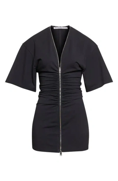 Alexander Wang Gathered T-shirt Dress With Continuous Loop Zipper In Black