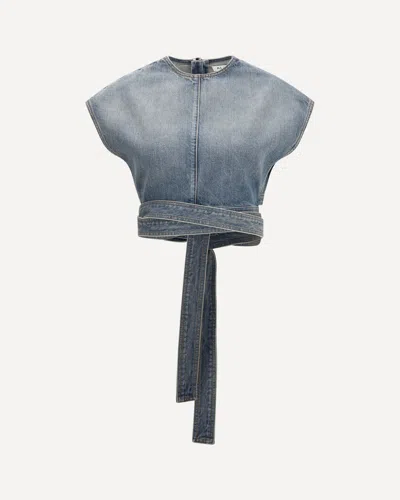 Alaïa Alaia Faded Blue Cotton Belted Top In Blue