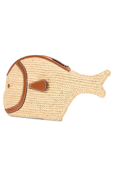 Staud Pesce Leather-trimmed Raffia Clutch In Neutral
