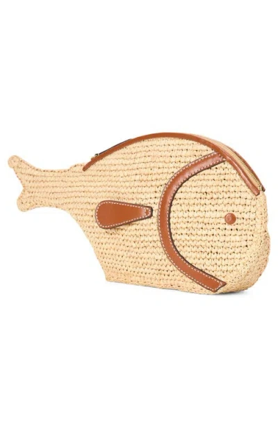 Staud Pesce Leather-trimmed Raffia Clutch In Neutral