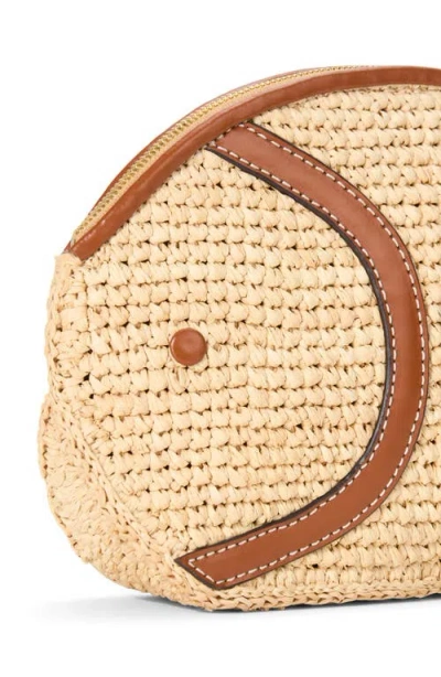 Staud Pesce Leather-trimmed Raffia Clutch In Neutral