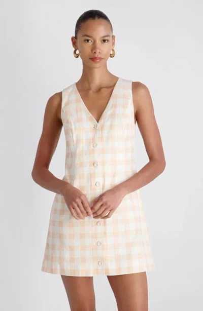 French Connection Aspen Gingham Linen Blend Minidress In Neutral