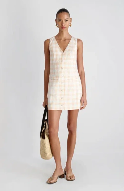 French Connection Aspen Gingham Linen Blend Minidress In Neutral