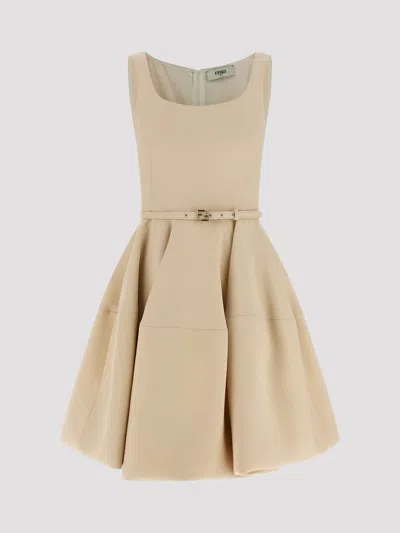 Fendi Abito Wool Silk In Metallic