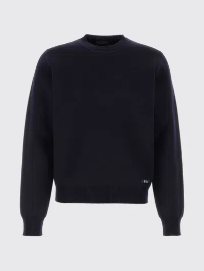 Prada Navy Blue Logo Sweaters In Black