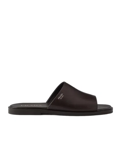 Prada Leather Slides In Brown
