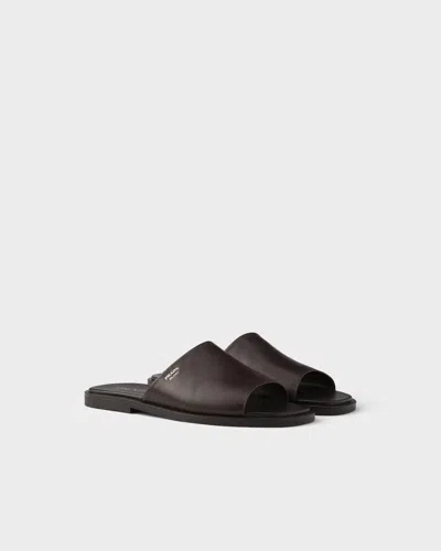 Prada Leather Slides In Brown