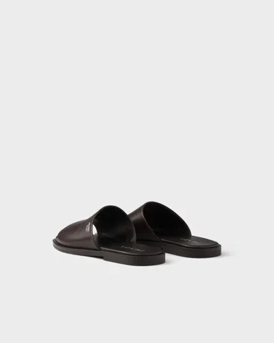 Prada Leather Slides In Brown