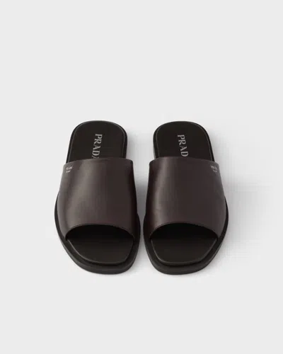 Prada Leather Slides In Brown