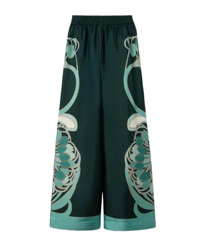 La Doublej La Double J Printed Silk-twill Palazzo Trousers In Blue