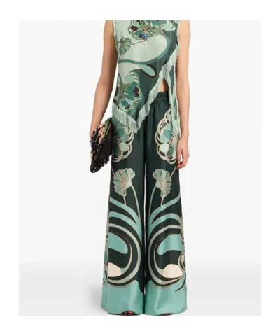 La Doublej La Double J Printed Silk-twill Palazzo Trousers In Blue
