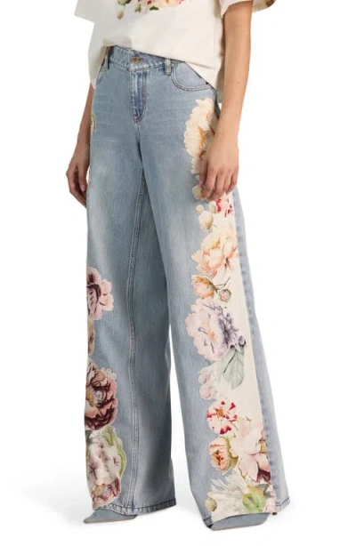 Alice And Olivia Amazing Low Rise Baggy Jeans In Silver Light Wash In Blue