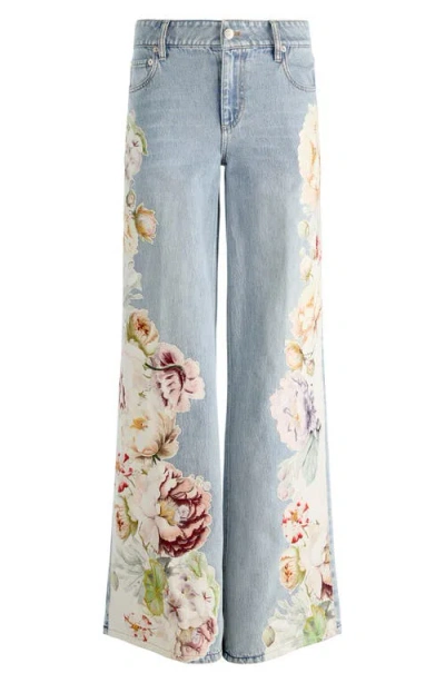 Alice And Olivia Amazing Low Rise Baggy Jeans In Silver Light Wash In Blue