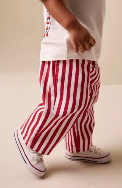 Next Kids' Stripe Cotton Twill Pull-on Pants In Red