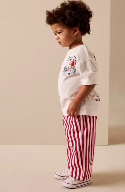 Next Kids' Stripe Cotton Twill Pull-on Pants In Red