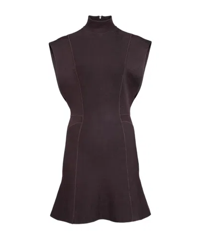 Alaïa Short Aubergine Silk Knit Dress In Brown