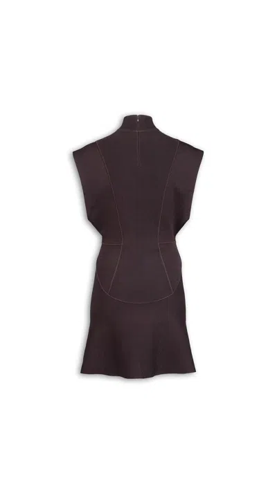 Alaïa Short Aubergine Silk Knit Dress In Brown