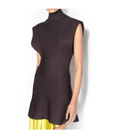 Alaïa Short Aubergine Silk Knit Dress In Brown