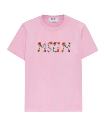 Msgm Floral-print T-shirt In Pink