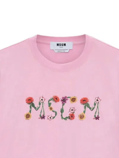 Msgm Floral-print T-shirt In Pink