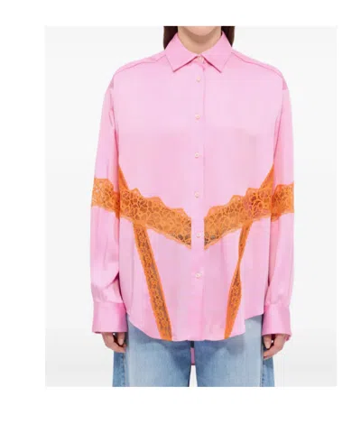 Msgm Camicia Con Inserti In Pizzo In Pink