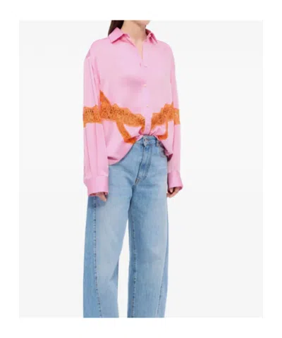 Msgm Camicia Con Inserti In Pizzo In Pink
