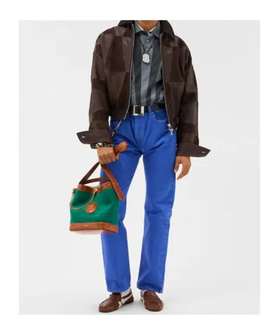 Versace Brown Blouson Leather Patchwork Cropped Jacket In Brown