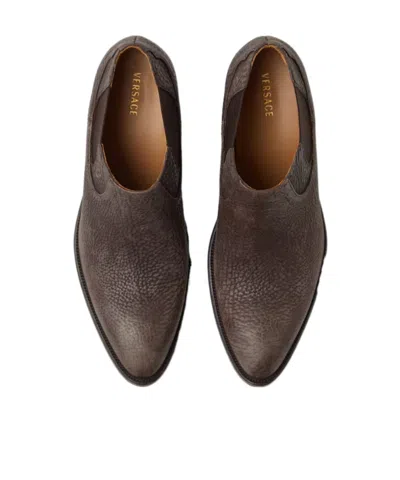 Versace Textured Boots In Brown
