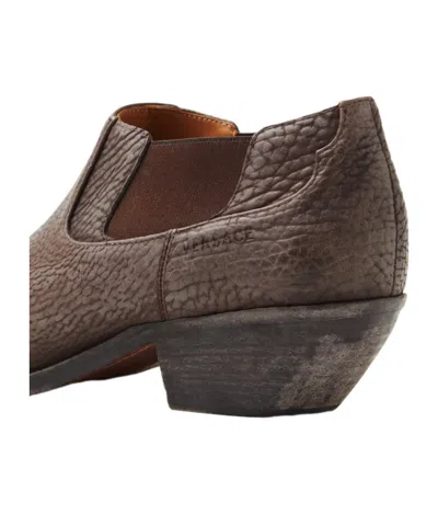 Versace Textured Boots In Brown
