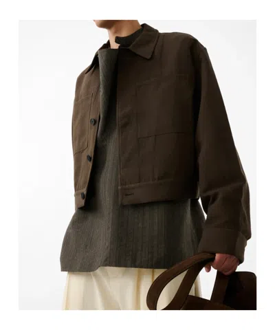 Studio Nicholson Piper Patch Pockets Cropped Jacket In Burgundy