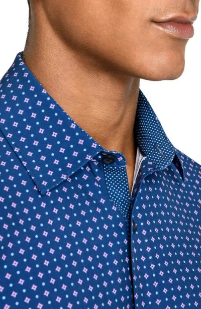 Construct Slim Fit Diamond Dot Performance Long Sleeve Shirt In Blue
