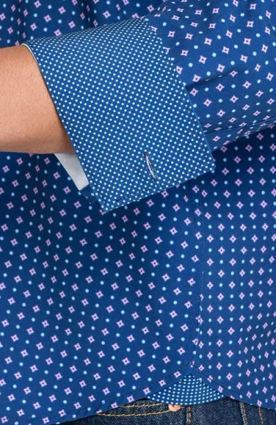 Construct Slim Fit Diamond Dot Performance Long Sleeve Shirt In Blue