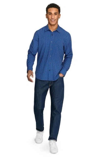 Construct Slim Fit Diamond Dot Performance Long Sleeve Shirt In Blue
