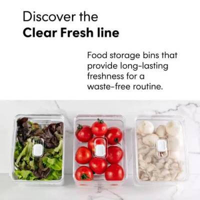 Ou Clear Stackable Fridge Organizer Bin With Drain Basket And Vented Lid, 5.3 Quart Capacity In Transparent