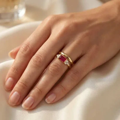 Bliss Diamond 1/3ct Thin Ruby Diamond Stackable Wedding Ring 14k Gold Lab Grown In Gold