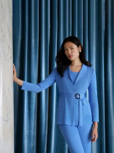 Misook Belted Wrap-front Knit Jacket In Blue