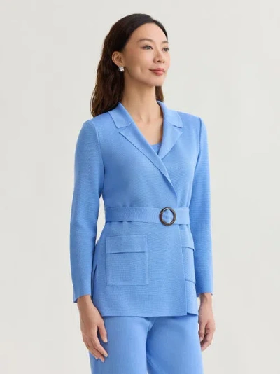 Misook Belted Wrap-front Knit Jacket In Blue