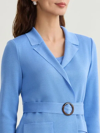 Misook Belted Wrap-front Knit Jacket In Blue
