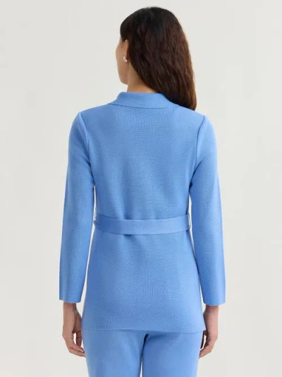 Misook Belted Wrap-front Knit Jacket In Blue