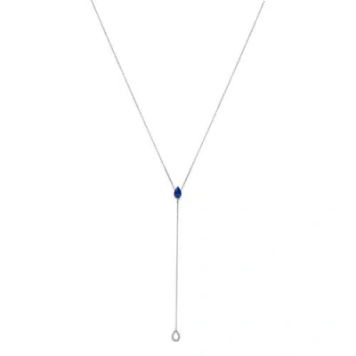 Haus Of Brilliance Sterling Silver Created Blue Sapphire And Diamond Accent Y Necklace In Metallic