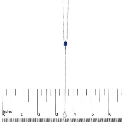 Haus Of Brilliance Sterling Silver Created Blue Sapphire And Diamond Accent Y Necklace In Metallic