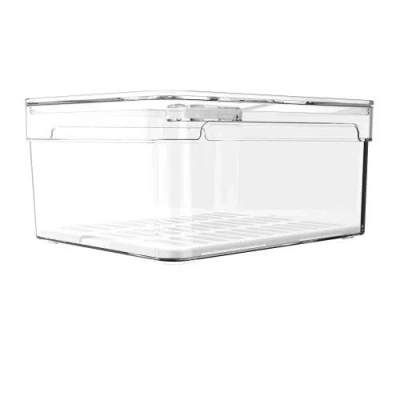 Ou Clear Stackable Fridge Organizer Bin With Drain Tray And Vented Lid, 2.3 Quart Capacity In Transparent